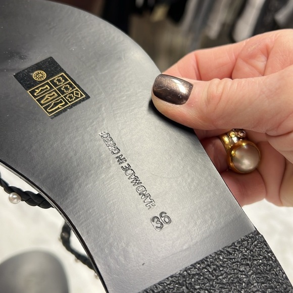 Ancient Greek NEW Eleftheria Imitation Pearls and Braided Black Leather Sandal 6 - Picture 11 of 13